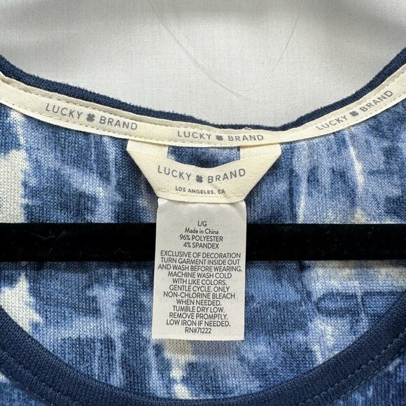 Lucky Brand Pajama Top Womens Sz L Tie Dye Round Neck Cuff Dolman Sleeve Blue - Picture 7 of 10